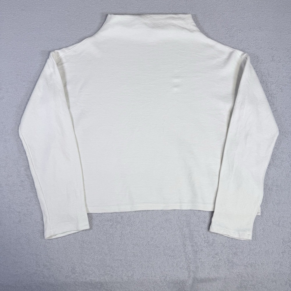 Eileen Fisher Crinkled Organic Cotton Funnel Neck Top Size XXS Cream